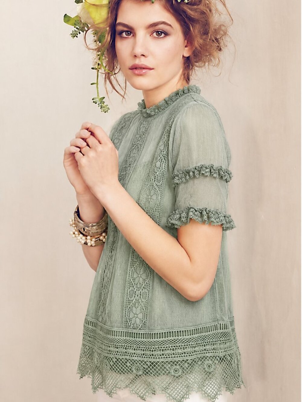 ANTHROPOLOGIE: Celadon Lace Top
